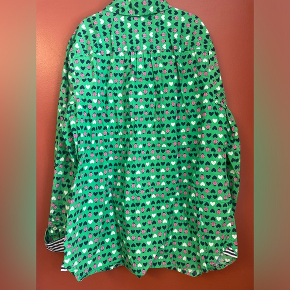 Talbots Women’s Botton Down Green Top with Hearts & Ladybugs size M - Picture 4 of 6